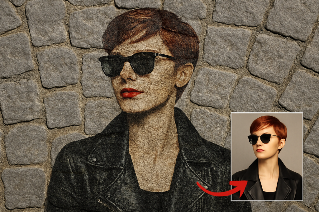 Cobblestone street art photo transformation