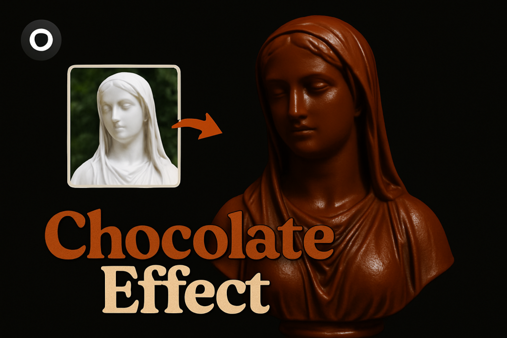 Stone statue transformed into chocolate