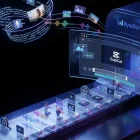 Playful video-editing factory with ByteDance and Dreamina logos, superhero editors, swirling references, vibrant content assembly