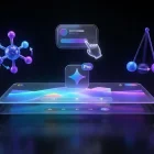 Vibrant floating 3D models, Gemini logo, and interactive controls in a creative digital landscape