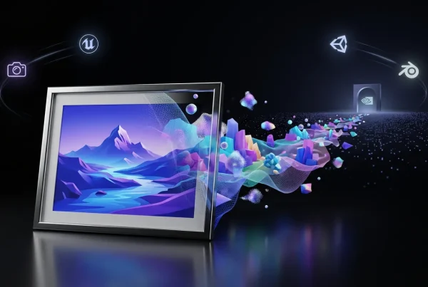 Expansive surreal 3D world blooming from a single photo with NVIDIA and creative pipeline logos