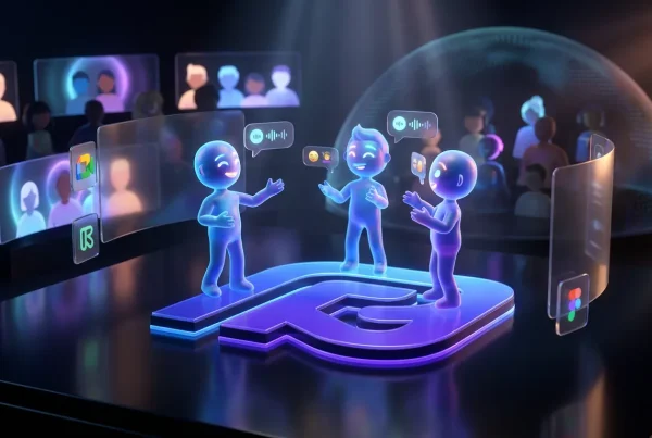 Colorful avatars hosting live video on a glowing Pika Labs stage with real-time interactions shown
