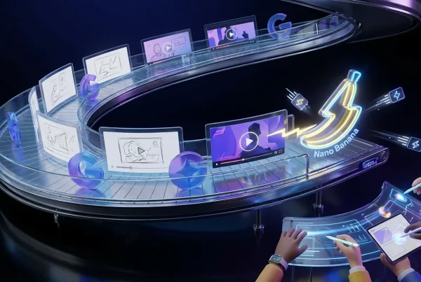 Futuristic spiral assembly line morphs images into videos with Google Gemini Omni Flash and Nano Banana